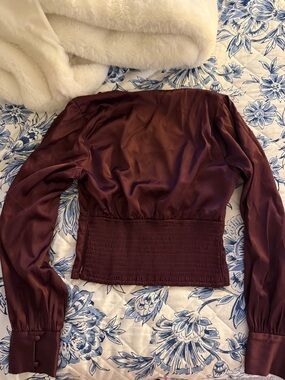 Abercrombie & Fitch Burgundy Satin Long-Sleeve Blouse